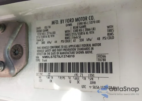 2018 Ford Transit Connect Xl из США, поврежденный, VIN NM0LS7E79J1374010